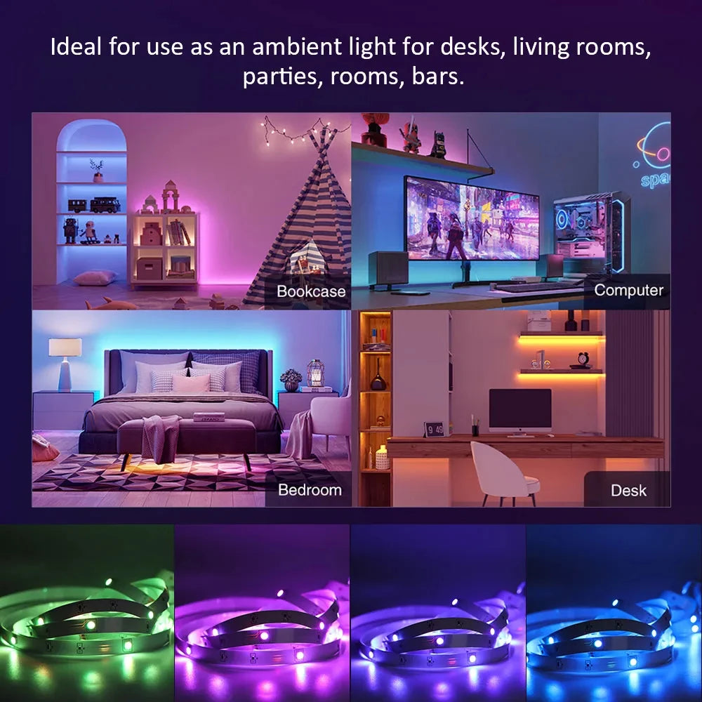100ft/1181.1inch (1 Roll) RGB LED Strip Lights Music Sync Color Changing Lamp With Remote&App Control Room Lighting Luces Led