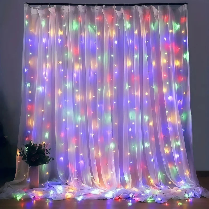 Fairy Curtain Lights Battery-powered LED Curtain Christmas String Lights for Outdoor 8Modes for Indoor Rooms Gardens Terraces