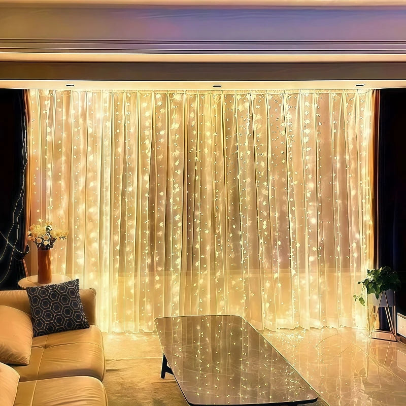 Fairy Curtain Lights Battery-powered LED Curtain Christmas String Lights for Outdoor 8Modes for Indoor Rooms Gardens Terraces