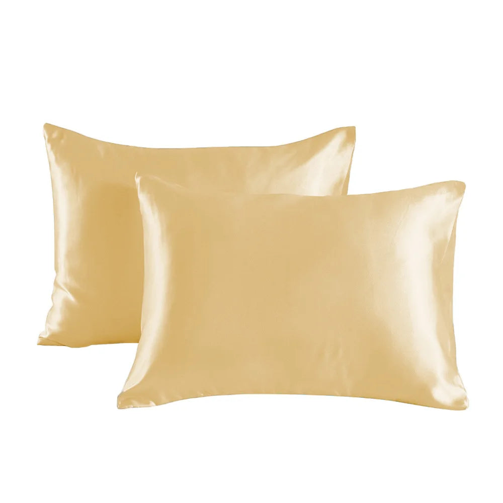 Pack of 2 Pillowcases Solid Color Soft Satin Pillowcase With Envelope Zipper Pure Emulation Satin Pillow Case