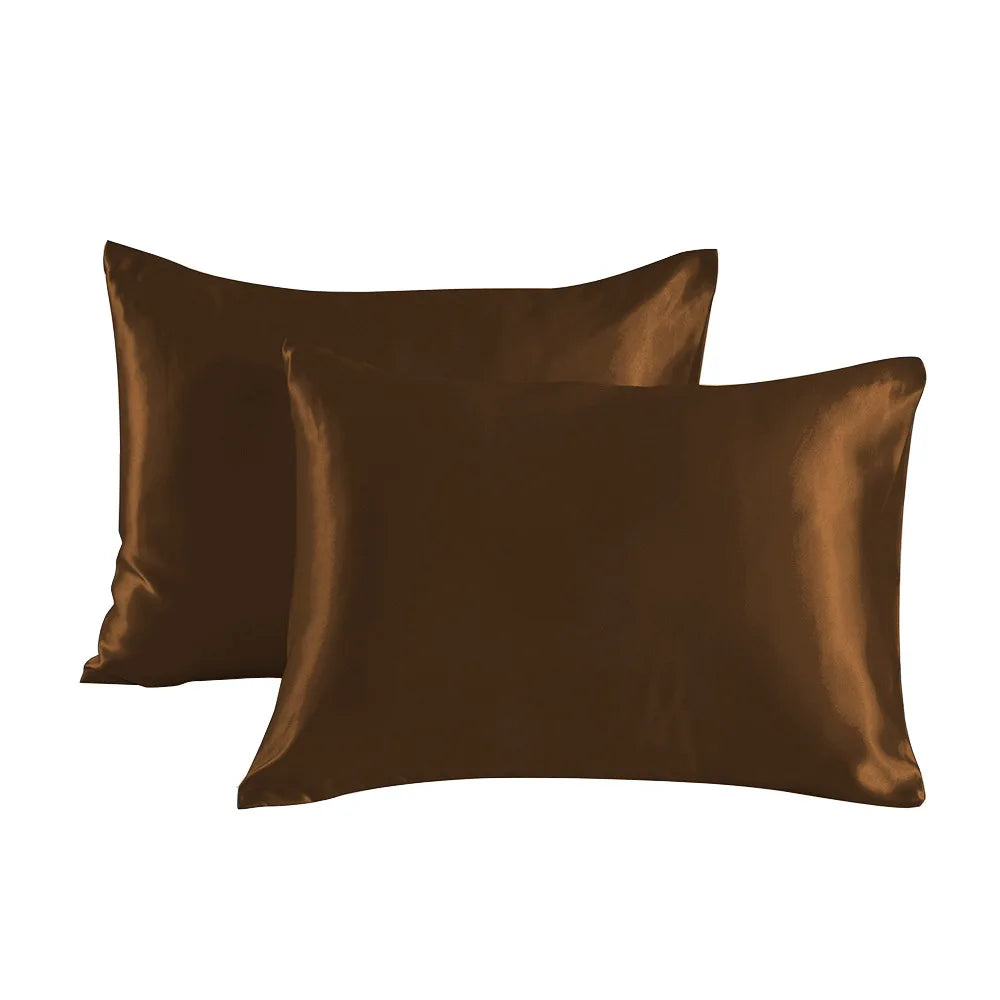 Pack of 2 Pillowcases Solid Color Soft Satin Pillowcase With Envelope Zipper Pure Emulation Satin Pillow Case