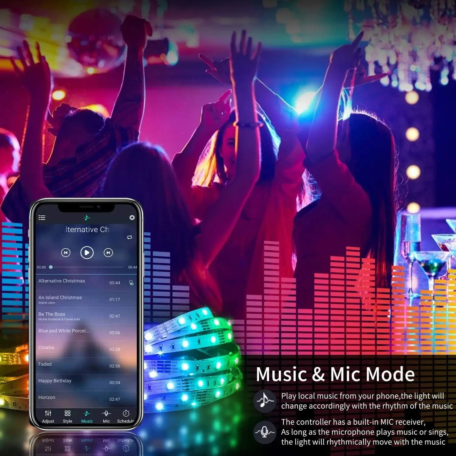 100ft/1181.1inch (1 Roll) RGB LED Strip Lights Music Sync Color Changing Lamp With Remote&App Control Room Lighting Luces Led
