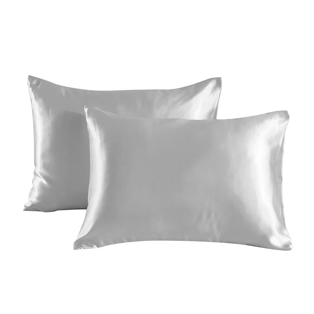 Pack of 2 Pillowcases Solid Color Soft Satin Pillowcase With Envelope Zipper Pure Emulation Satin Pillow Case