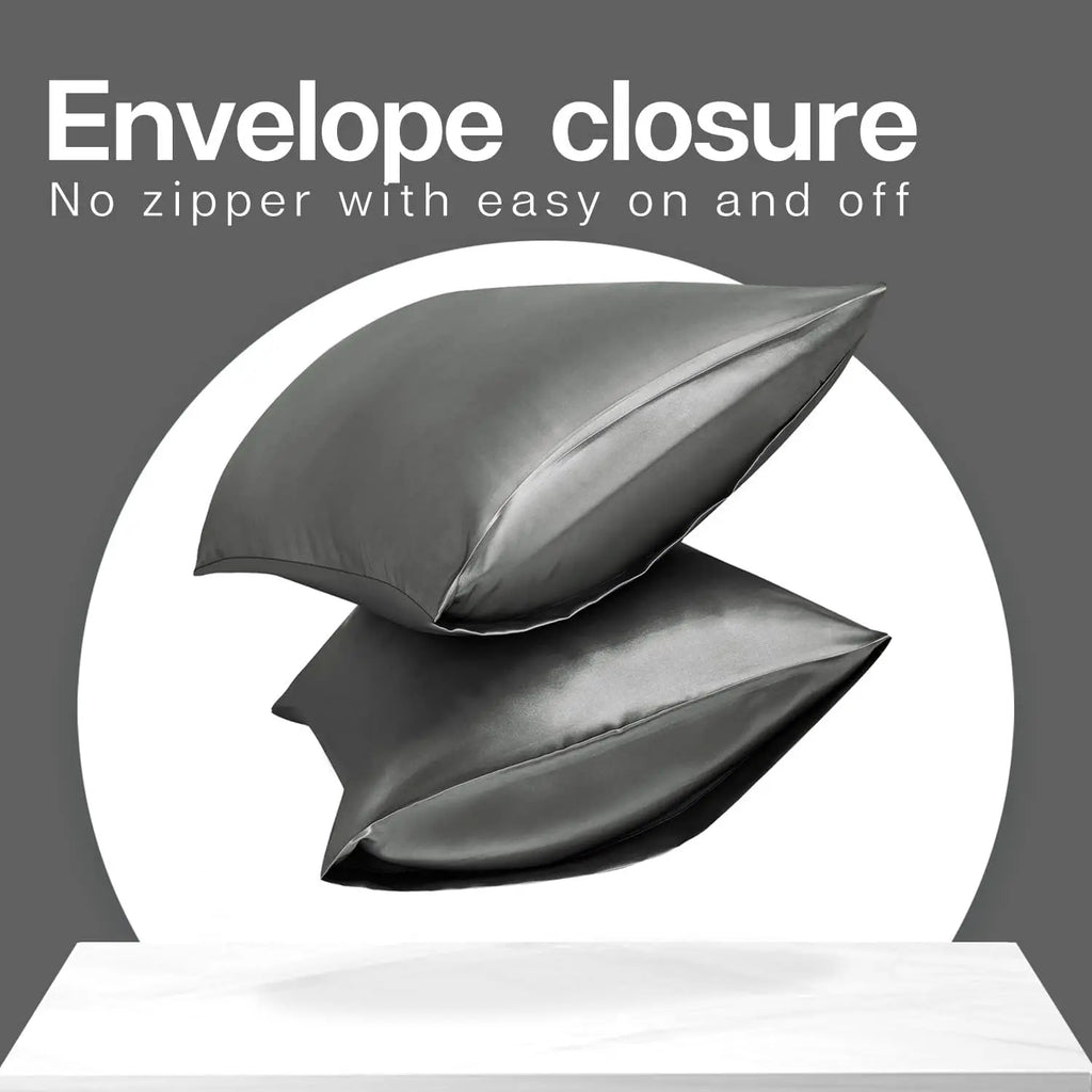 Pack of 2 Pillowcases Solid Color Soft Satin Pillowcase With Envelope Zipper Pure Emulation Satin Pillow Case
