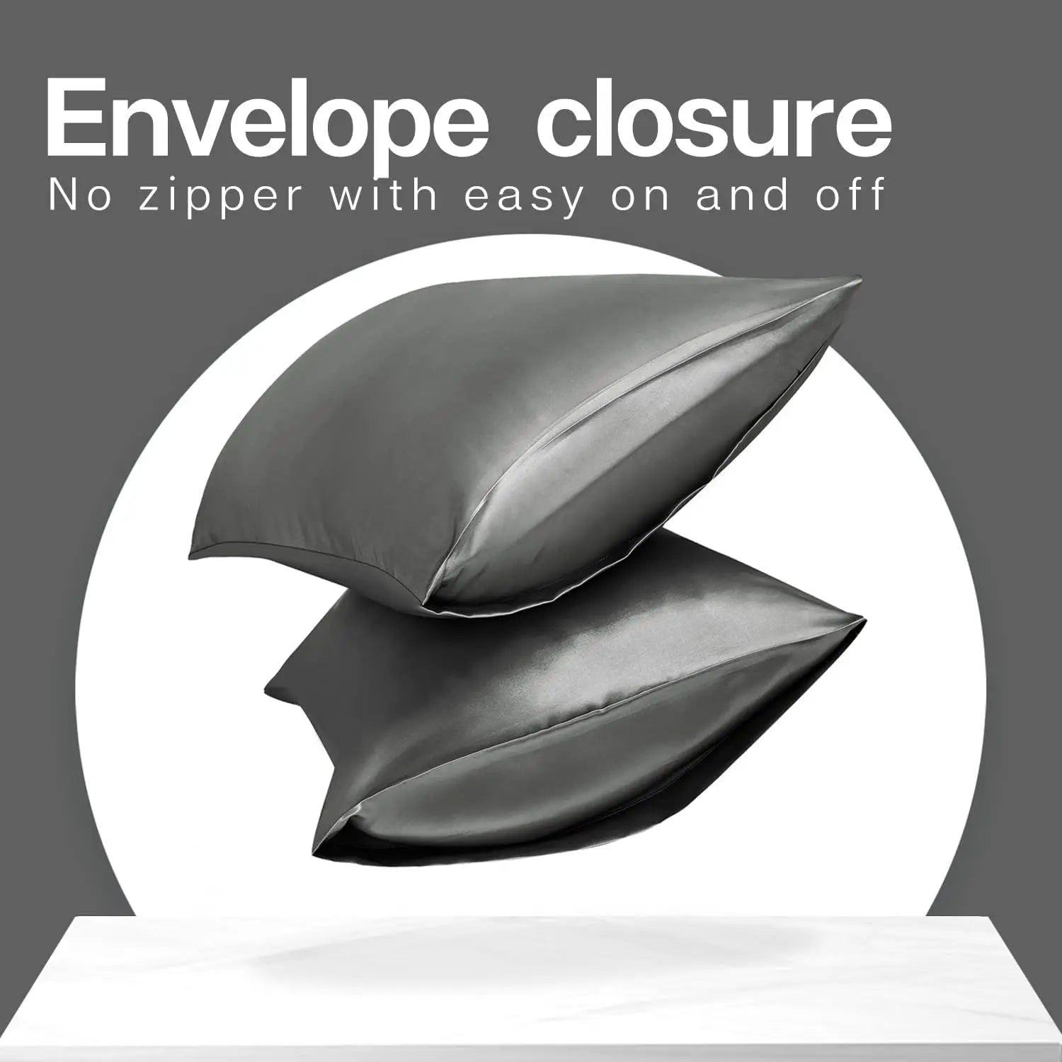 Pack of 2 Pillowcases Solid Color Soft Satin Pillowcase With Envelope Zipper Pure Emulation Satin Pillow Case