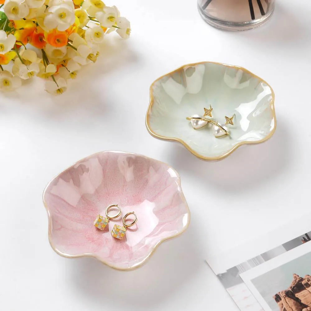 Lotus Leaf Shape Decorative Ring Tray,Small Key Bowl,Ceramic Trinket Tray Jewelry Dish Organizing Necklace Earrings, Home Decor