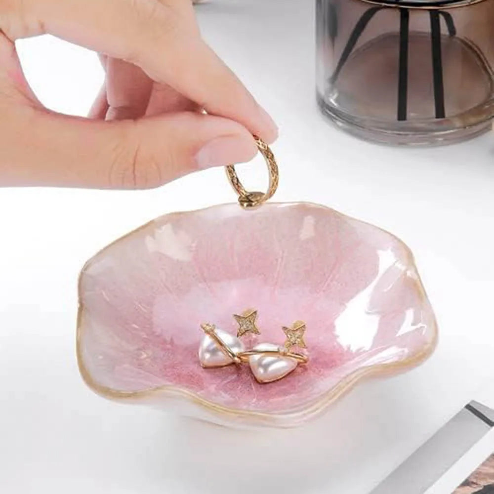 Lotus Leaf Shape Decorative Ring Tray,Small Key Bowl,Ceramic Trinket Tray Jewelry Dish Organizing Necklace Earrings, Home Decor