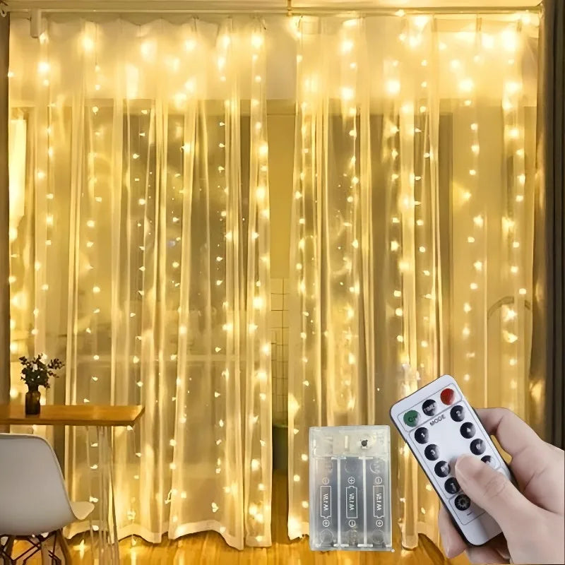 Fairy Curtain Lights Battery-powered LED Curtain Christmas String Lights for Outdoor 8Modes for Indoor Rooms Gardens Terraces