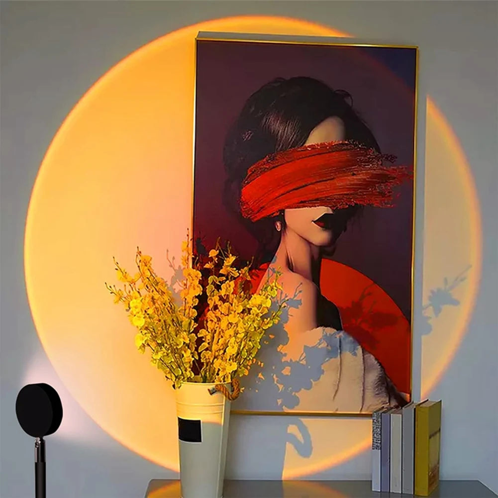 AUAU-Sunset Lamp Projector, 180 Degree Rotation Sunset Projection Light Led Night Light Floor Lamp With USB Port