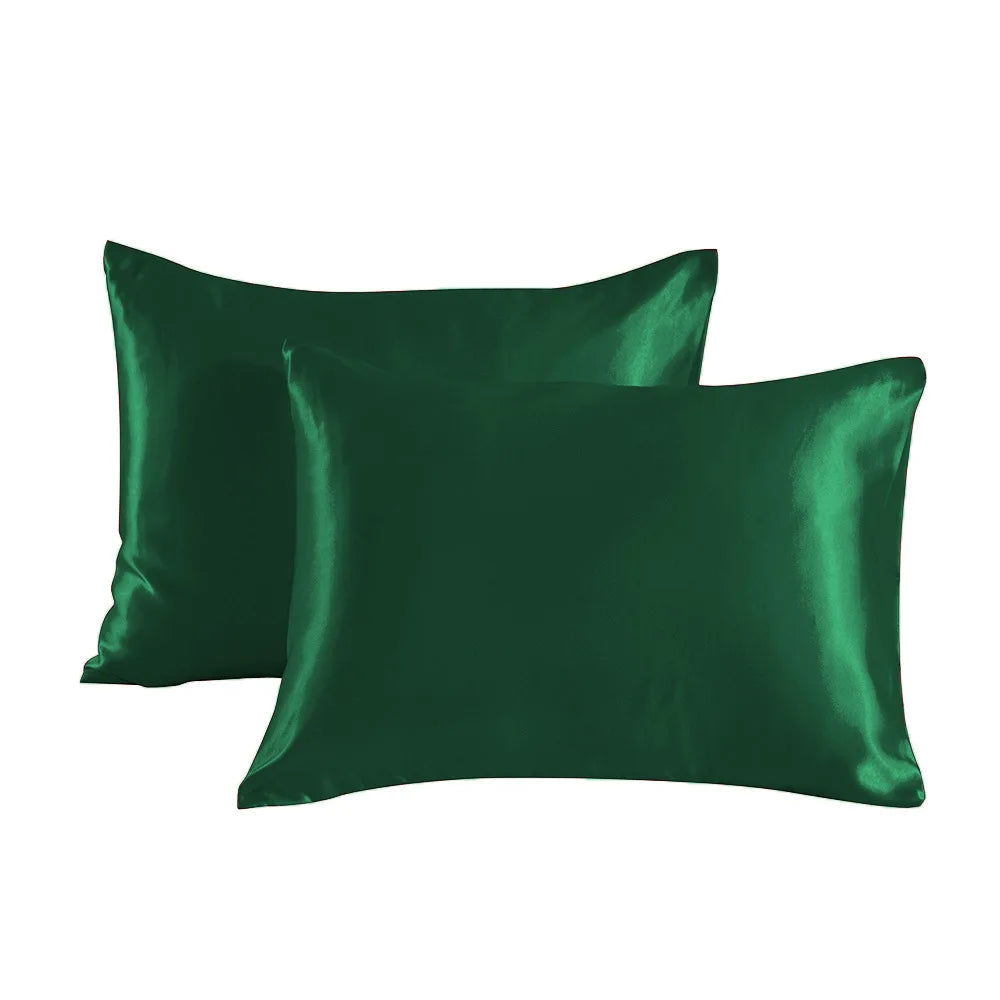 Pack of 2 Pillowcases Solid Color Soft Satin Pillowcase With Envelope Zipper Pure Emulation Satin Pillow Case