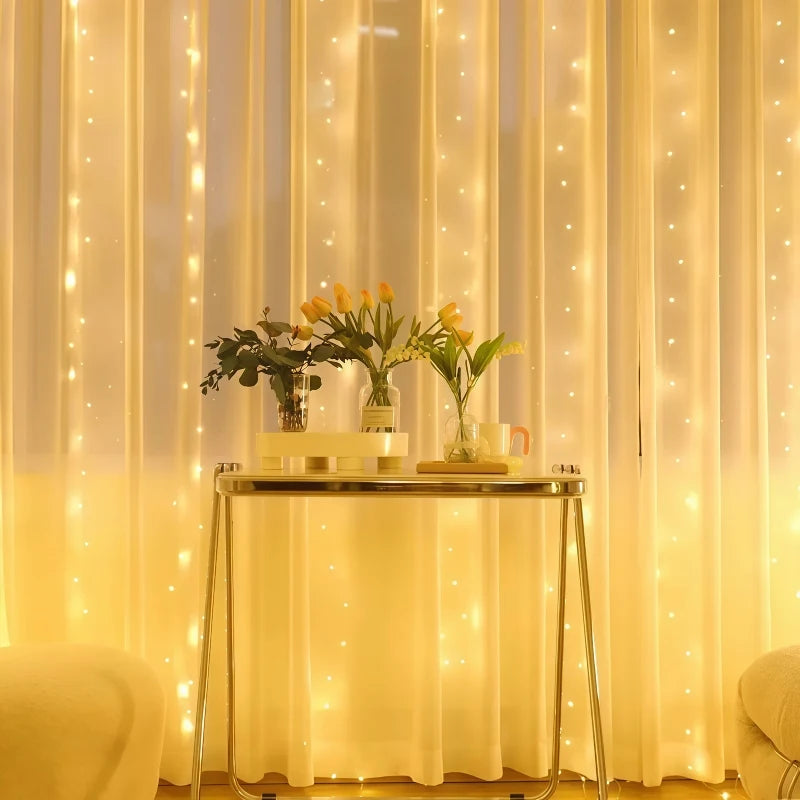 Fairy Curtain Lights Battery-powered LED Curtain Christmas String Lights for Outdoor 8Modes for Indoor Rooms Gardens Terraces