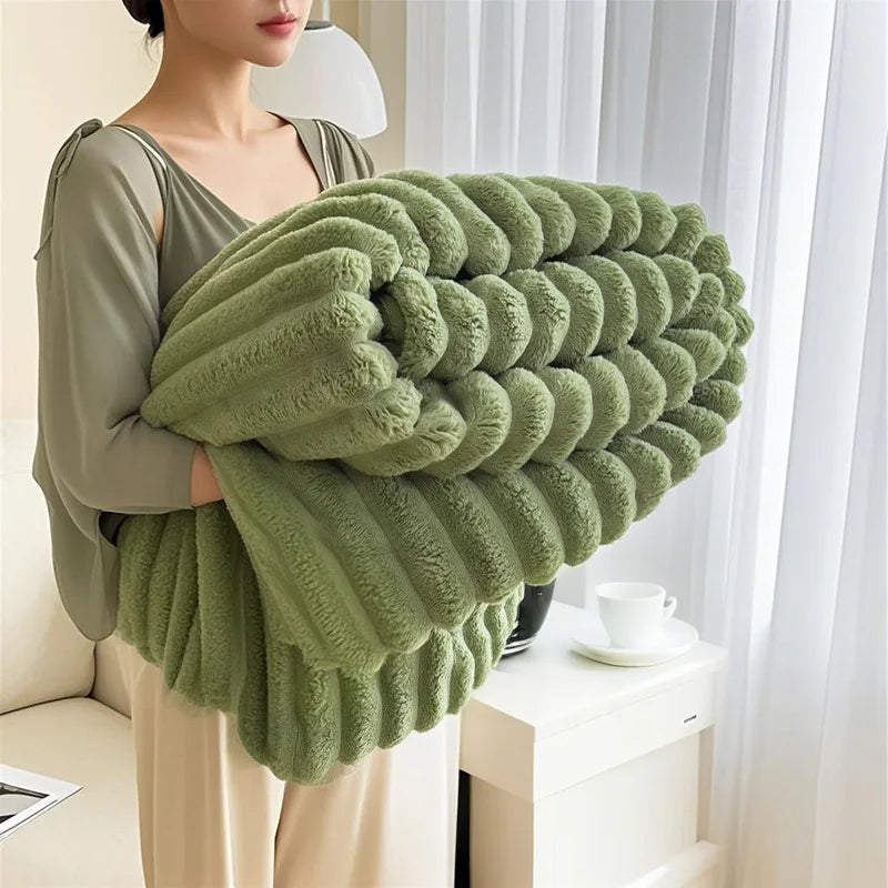 Cozy Mink Fleece Blanket Nordic Design Four Seasons Warm Flannel Solid Color Office Throw