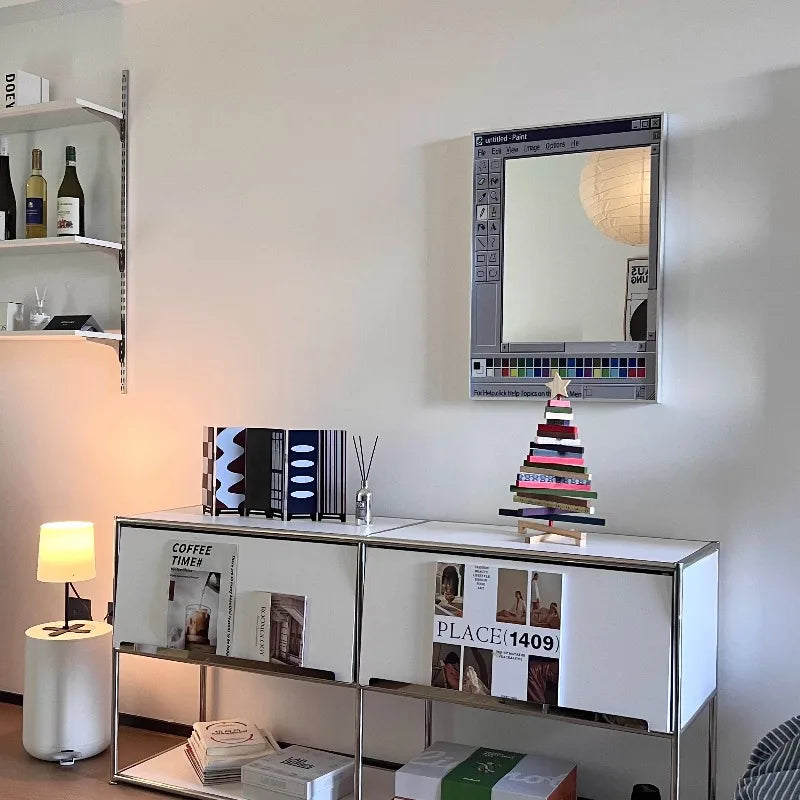 Artistic Mirror, Trendy Vintage Makeup Mirror, Decorative Piece for Living Room Tabletop, MS Paint Mirror