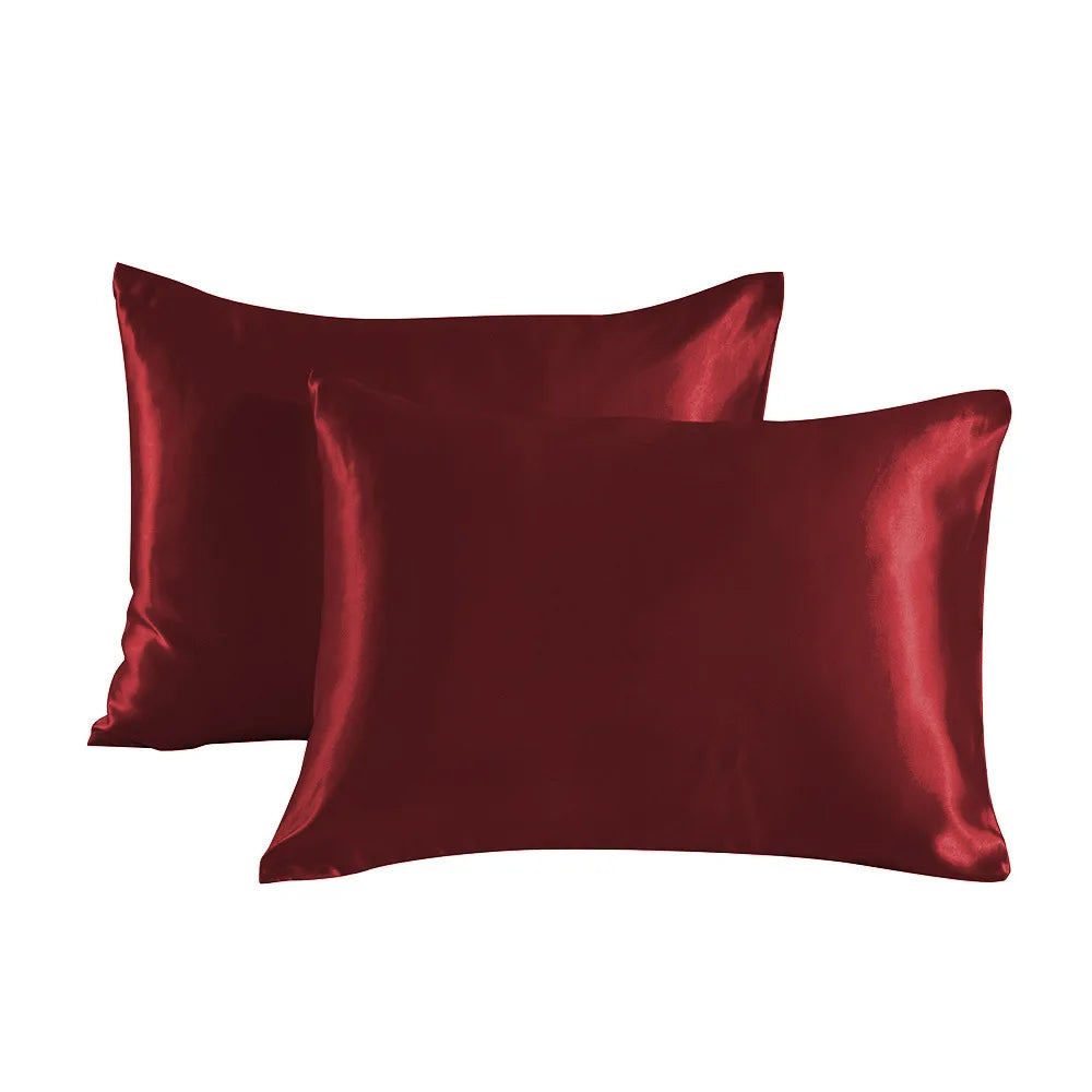 Pack of 2 Pillowcases Solid Color Soft Satin Pillowcase With Envelope Zipper Pure Emulation Satin Pillow Case