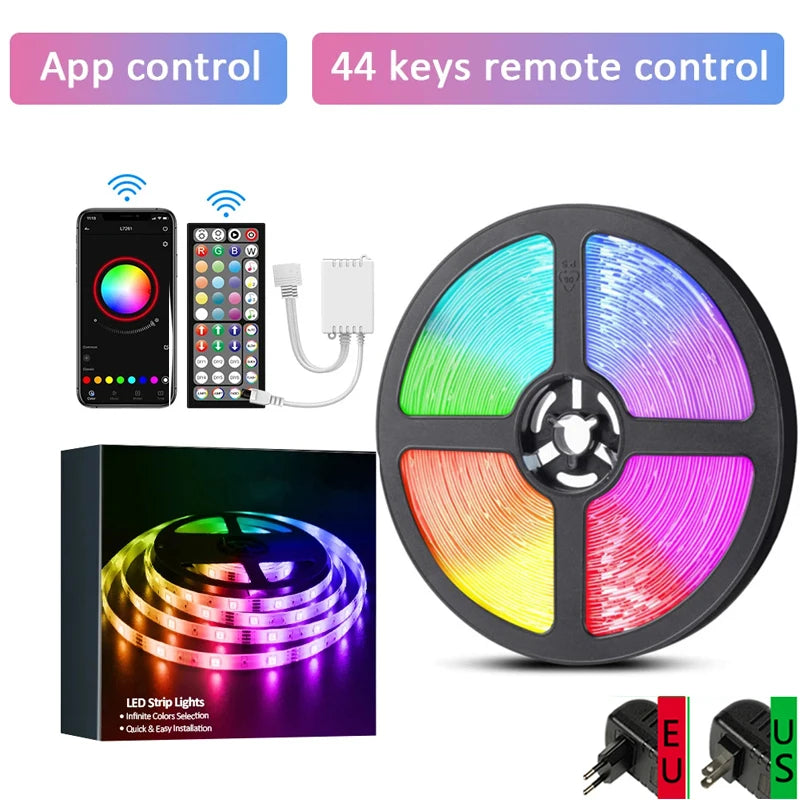 100ft/1181.1inch (1 Roll) RGB LED Strip Lights Music Sync Color Changing Lamp With Remote&App Control Room Lighting Luces Led