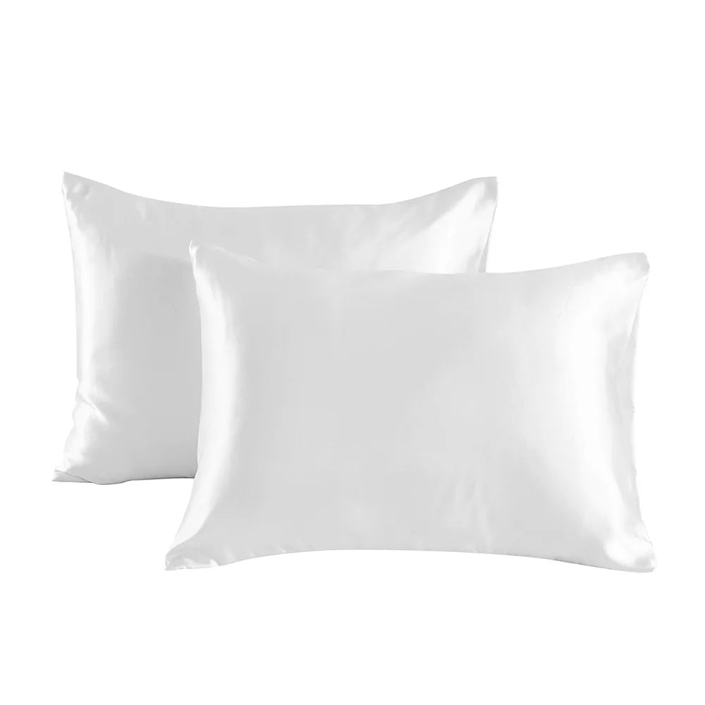 Pack of 2 Pillowcases Solid Color Soft Satin Pillowcase With Envelope Zipper Pure Emulation Satin Pillow Case