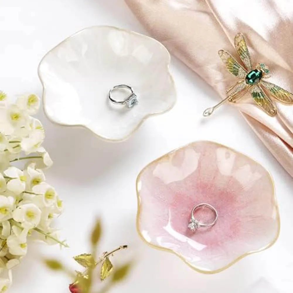 Lotus Leaf Shape Decorative Ring Tray,Small Key Bowl,Ceramic Trinket Tray Jewelry Dish Organizing Necklace Earrings, Home Decor