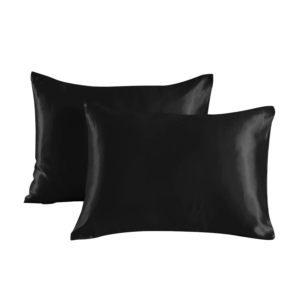 Pack of 2 Pillowcases Solid Color Soft Satin Pillowcase With Envelope Zipper Pure Emulation Satin Pillow Case