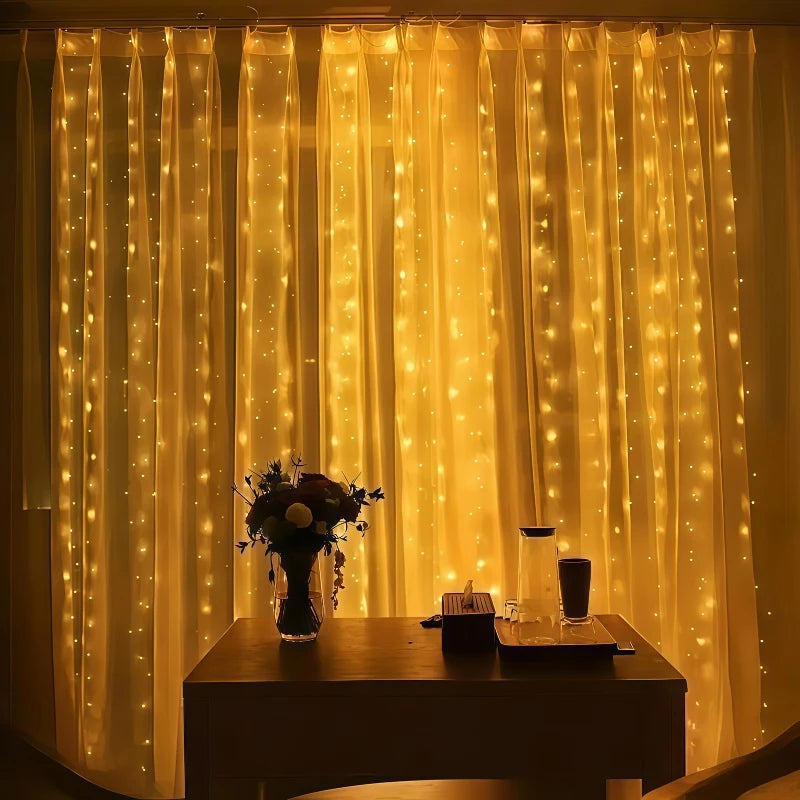 Fairy Curtain Lights Battery-powered LED Curtain Christmas String Lights for Outdoor 8Modes for Indoor Rooms Gardens Terraces