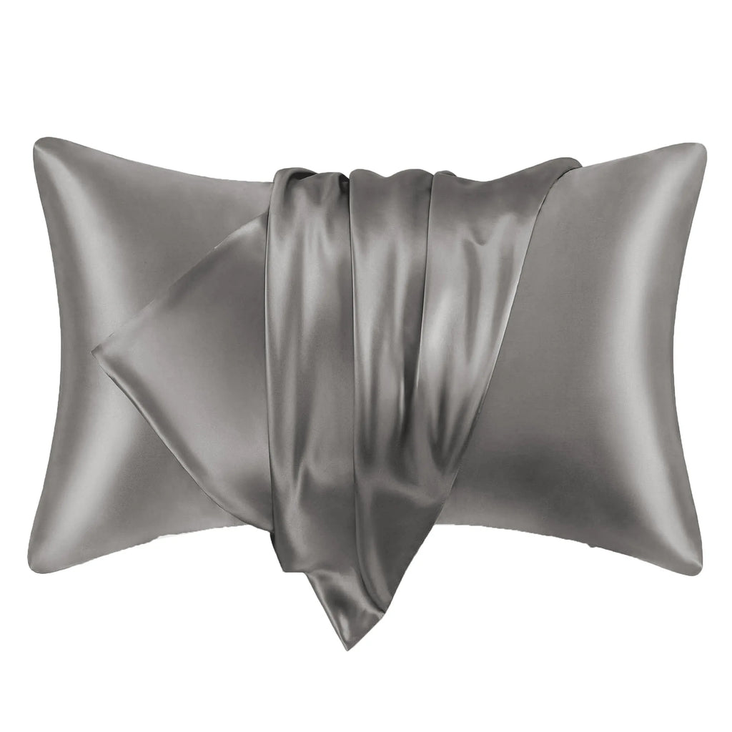 Pack of 2 Pillowcases Solid Color Soft Satin Pillowcase With Envelope Zipper Pure Emulation Satin Pillow Case