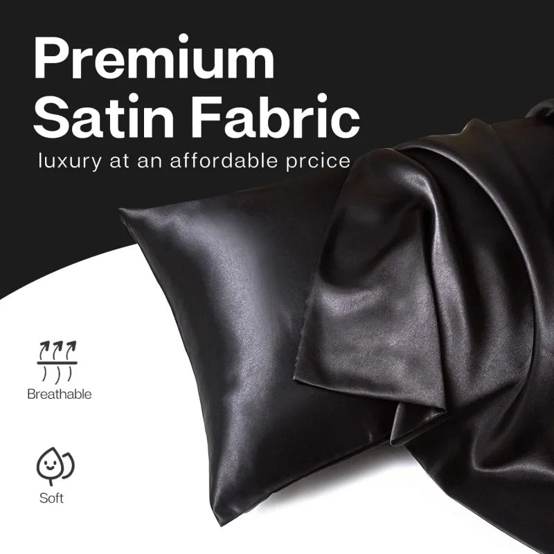 Pack of 2 Pillowcases Solid Color Soft Satin Pillowcase With Envelope Zipper Pure Emulation Satin Pillow Case
