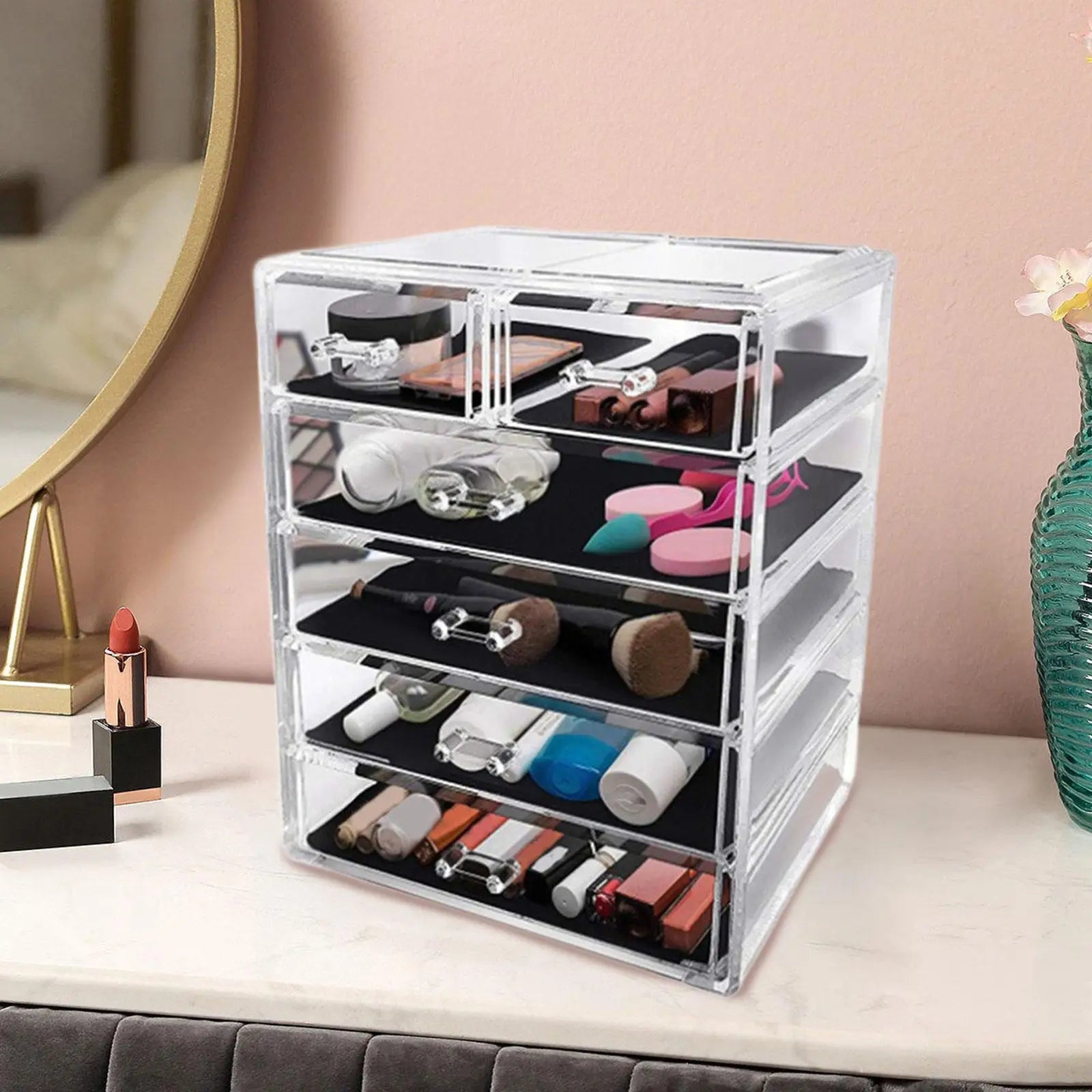 Stackable Storage Drawer Dresser Acrylic Cosmetics Storage Bin Large Capacity