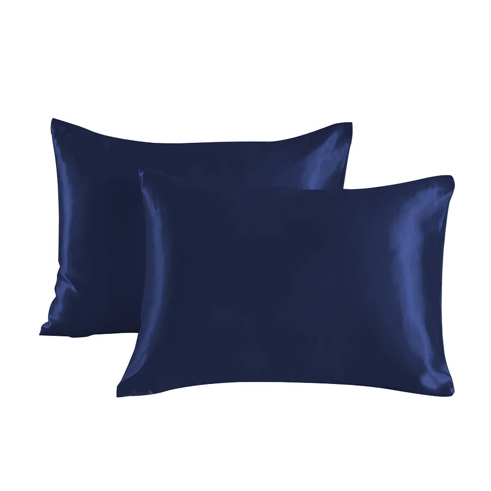 Pack of 2 Pillowcases Solid Color Soft Satin Pillowcase With Envelope Zipper Pure Emulation Satin Pillow Case