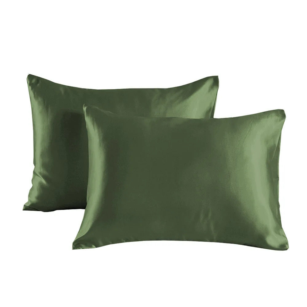 Pack of 2 Pillowcases Solid Color Soft Satin Pillowcase With Envelope Zipper Pure Emulation Satin Pillow Case