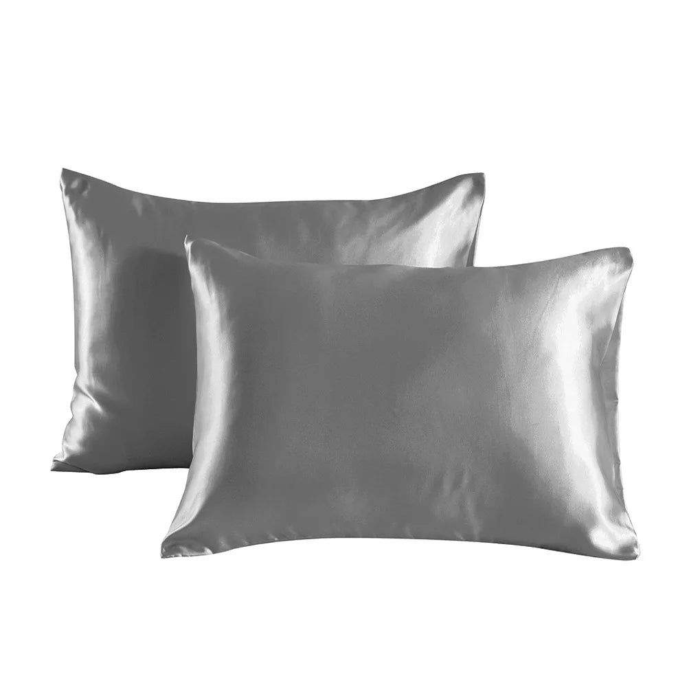 Pack of 2 Pillowcases Solid Color Soft Satin Pillowcase With Envelope Zipper Pure Emulation Satin Pillow Case
