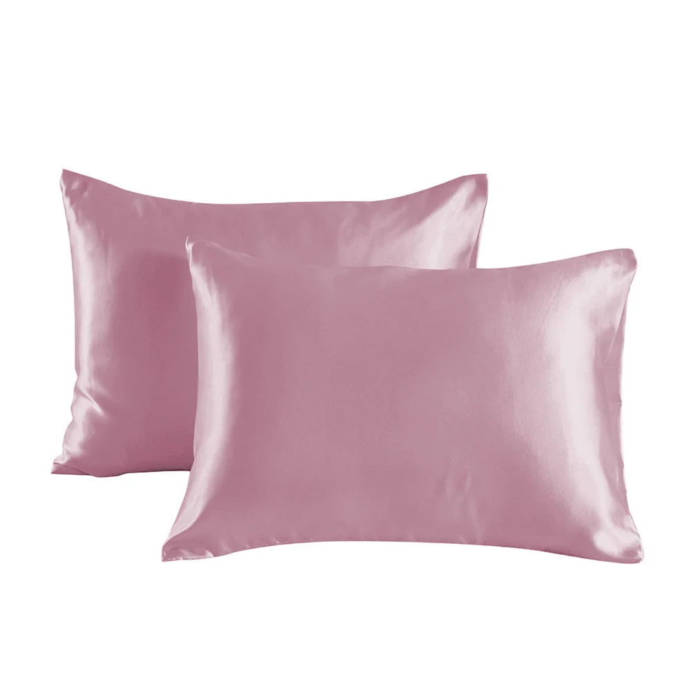 Pack of 2 Pillowcases Solid Color Soft Satin Pillowcase With Envelope Zipper Pure Emulation Satin Pillow Case