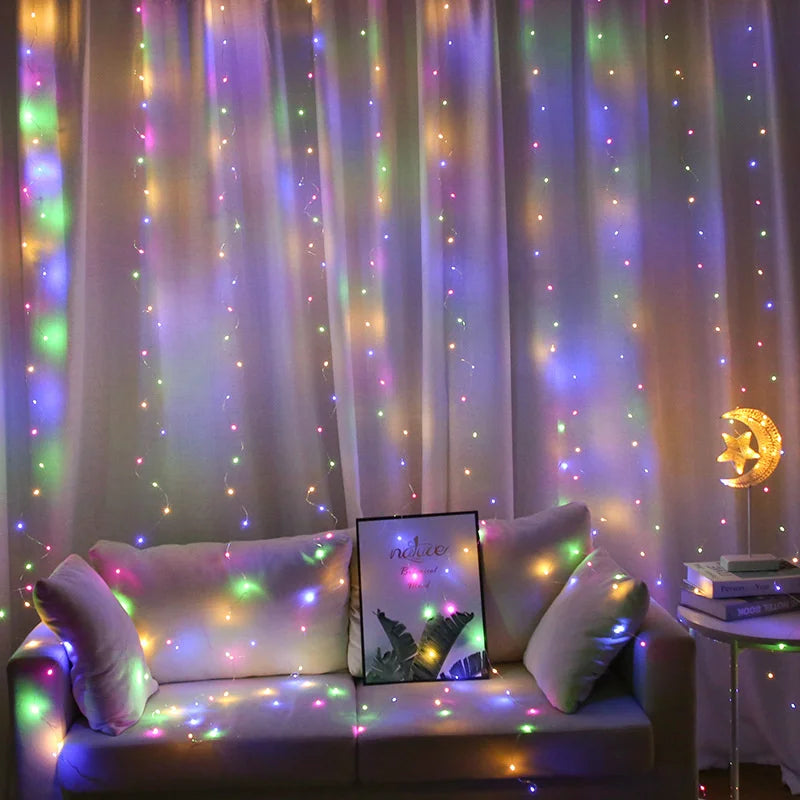 Fairy Curtain Lights Battery-powered LED Curtain Christmas String Lights for Outdoor 8Modes for Indoor Rooms Gardens Terraces
