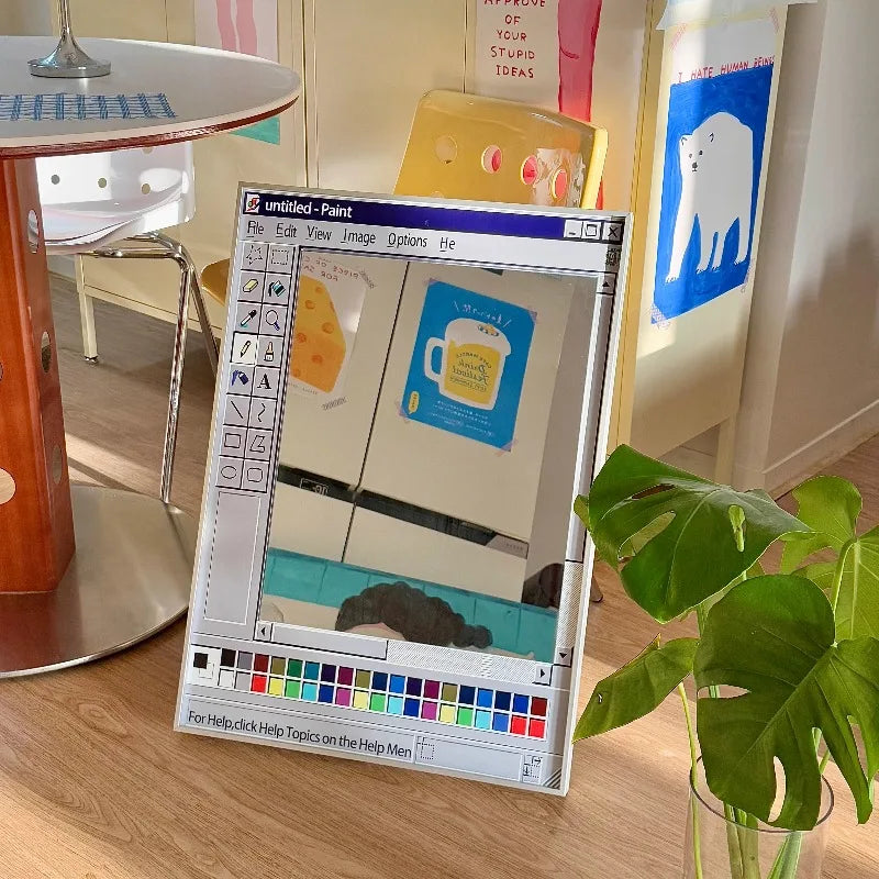 Artistic Mirror, Trendy Vintage Makeup Mirror, Decorative Piece for Living Room Tabletop, MS Paint Mirror