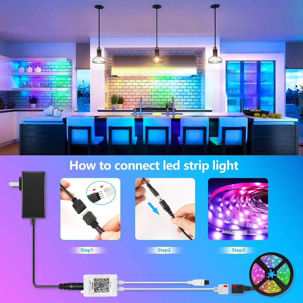 100ft/1181.1inch (1 Roll) RGB LED Strip Lights Music Sync Color Changing Lamp With Remote&App Control Room Lighting Luces Led