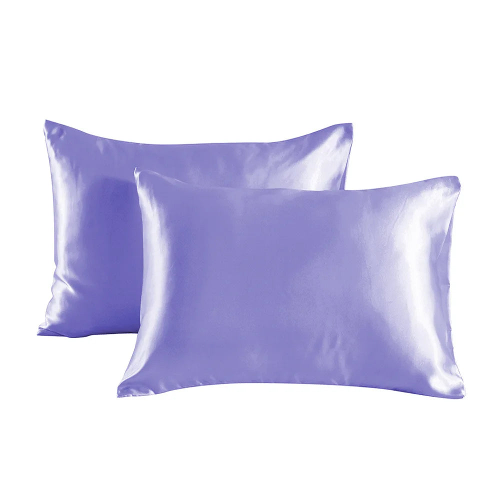 Pack of 2 Pillowcases Solid Color Soft Satin Pillowcase With Envelope Zipper Pure Emulation Satin Pillow Case