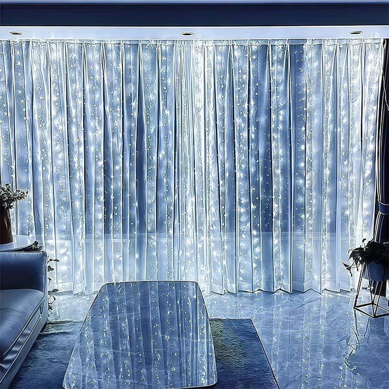 Fairy Curtain Lights Battery-powered LED Curtain Christmas String Lights for Outdoor 8Modes for Indoor Rooms Gardens Terraces