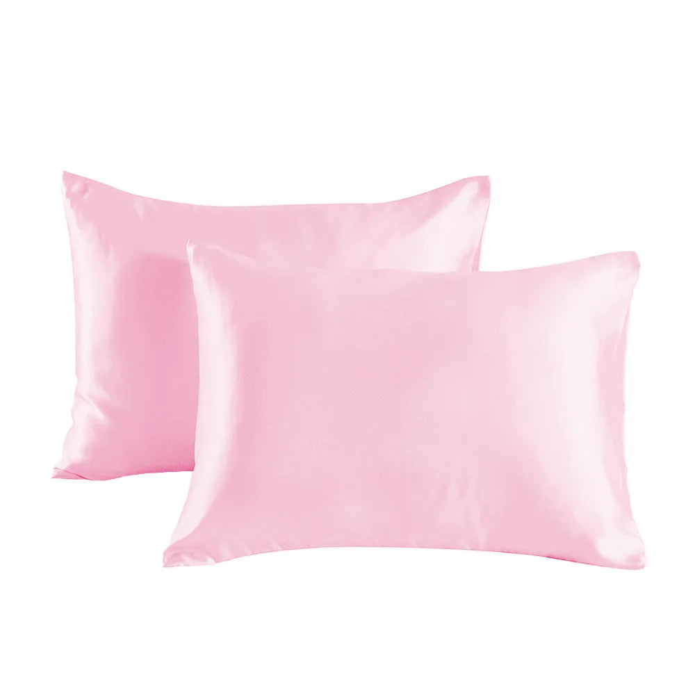 Pack of 2 Pillowcases Solid Color Soft Satin Pillowcase With Envelope Zipper Pure Emulation Satin Pillow Case